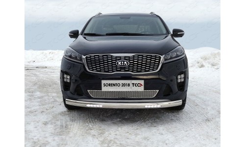 Защита передняя нижняя (овальная с ДХО) 75х42 мм код KIASORPR18-13 на Kia Sorento Prime (2018-) 