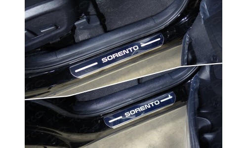 Накладки на пороги (лист зеркальный надпись Sorento) 4шт код KIASORPR18-03 на Kia Sorento Prime (2018-) 