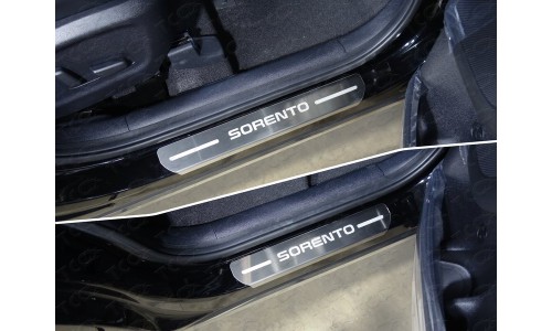 Накладки на пороги (лист шлифованный надпись Sorento) 4шт код KIASORPR18-04 на Kia Sorento Prime (2018-) 