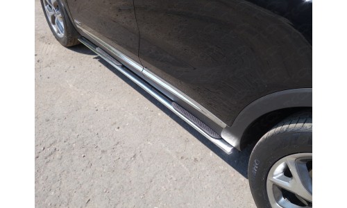 Пороги овальные с накладкой 75х42 мм код KIASORPR18-17 на Kia Sorento Prime (2018-) 