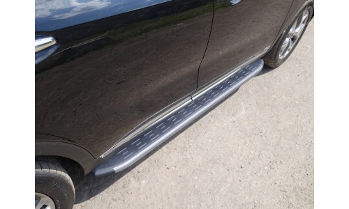 Пороги алюминиевые с пластиковой накладкой (карбон серые) 1820 мм код KIASORPR18-26GR на Kia Sorento Prime (2018-) 