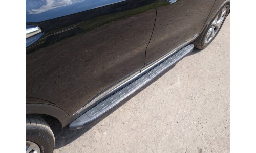 Пороги алюминиевые с пластиковой накладкой (карбон черные) 1820 мм код KIASORPR18-26BL на Kia Sorento Prime (2018-) 