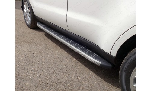 Пороги алюминиевые с пластиковой накладкой (карбон серые) 1720 мм код KIASOUL17-28GR на Kia Soul (2017-) 