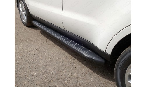 Пороги алюминиевые с пластиковой накладкой (карбон черные) 1720 мм код KIASOUL17-28BL на Kia Soul (2017-) 