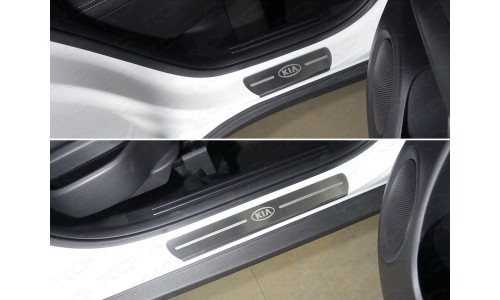 Накладки на пороги (лист шлифованный логотип Kia) 4шт код KIASOUL17-14 на Kia Soul (2017-) 