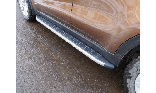 Пороги алюминиевые с пластиковой накладкой (карбон серые) 1720 мм код KIASPORT16-16GR на KIA Sportage (2016-) 