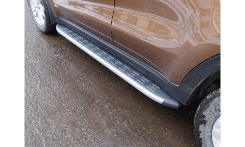 Пороги алюминиевые с пластиковой накладкой (карбон серебро) 1720 мм код KIASPORT16-16SL на KIA Sportage (2016-) 