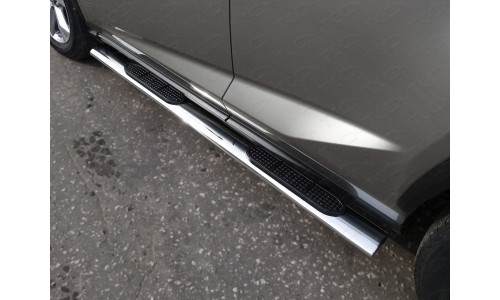 Пороги овальные с накладкой 120х60 мм код LEXNX17-07 на Lexus NX (2017-) 