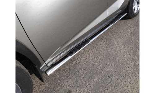 Пороги овальные с накладкой 75х42 мм код LEXNX17-14 на Lexus NX (2017-) 