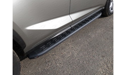 Пороги алюминиевые с пластиковой накладкой (карбон черные) 1720 мм код LEXNX17-17BL на Lexus NX (2017-) 