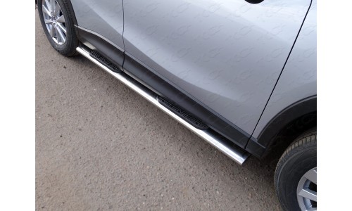 Пороги овальные с накладкой 120х60 мм код MAZCX515-08 на Mazda CX-5 (2015-2017) 