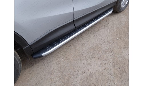 Пороги алюминиевые с пластиковой накладкой (карбон серебро) 1720 мм код MAZCX515-16SL на Mazda CX-5 (2015-2017) 