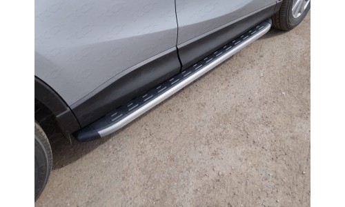 Пороги алюминиевые с пластиковой накладкой (карбон серые) 1720 мм код MAZCX515-16GR на Mazda CX-5 (2015-2017) 