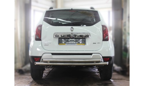 Защита заднего бампера радиусная двойная d-60+53 (без фаркопа) на Renault Duster (2015-) 