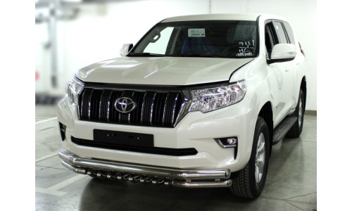 Дуга передняя по низу бампера d 76+60 с защитой картера d-43 на Toyota Land Cruiser Prado 150 (2017-) 