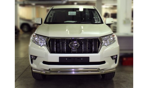 Дуга передняя по низу бампера радиусная двойная d-76+60 с подгибами на Toyota Land Cruiser Prado 150 (2017-) 
