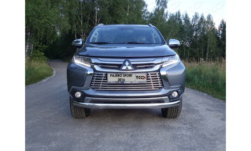 Защита передняя нижняя (овальная) 75х42 мм код MITPASPOR16-17 на Mitsubishi Pajero Sport (2016-) 
