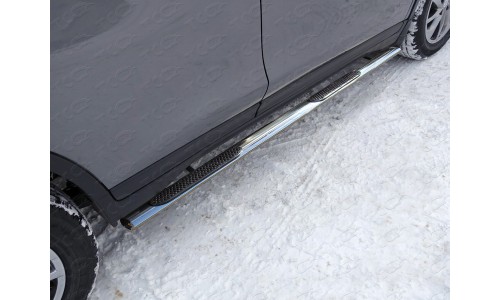 Пороги овальные с накладкой 75х42 мм код NISXTR15-09 на Nissan X-Trail T32 (2015-) 