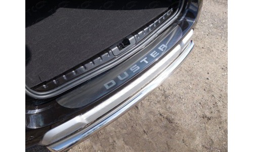 Накладка на задний бампер (лист шлифованный надпись Duster) код RENDUST15-25 на Renault Duster (2015-) 