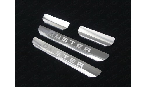 Накладки на пороги (лист шлифованный надпись Duster) код RENDUST15-21 на Renault Duster (2015-) 