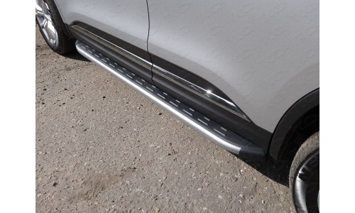 Пороги алюминиевые с пластиковой накладкой (карбон серебро) 1720 мм код RENKOL17-32SL на Renault Koleos (2017-) 