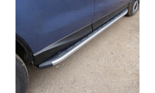 Пороги алюминиевые с пластиковой накладкой (карбон серые) 1720 мм код SUBFOR16-06GR на Subaru Forester (2016-) 