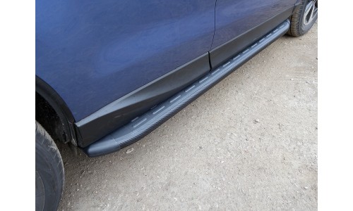 Пороги алюминиевые с пластиковой накладкой (карбон черные) 1720 мм код SUBFOR16-06BL на Subaru Forester (2016-) 