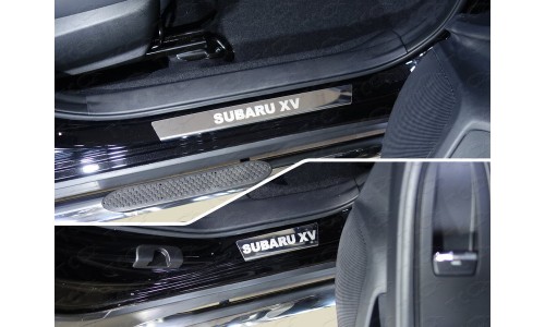 Накладки на пороги (лист зеркальный надпись Subaru XV) 4шт код SUBXV17-27 на Subaru XV (2017-) 