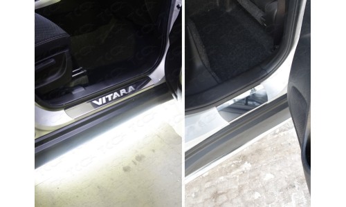 Накладки на пороги (лист зеркальный надпись Vitara) код SUZVIT15-16 на Suzuki Vitara (5 дв.) (2015-) 