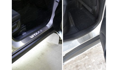 Накладки на пороги (лист шлифованный надпись Vitara) код SUZVIT15-17 на Suzuki Vitara (5 дв.) (2015-) 