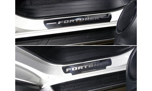 Накладки на пороги (лист зеркальный надпись Fortuner) 4шт код TOYFORT17-05 на Toyota Fortuner (2017-) 