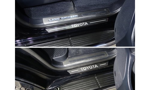 Накладки на пороги (лист шлифованный надпись Toyota) 4шт код TOYLC200EX16-33 на Toyota Land Cruiser 200 (Executive,Excalibur) (2016-) 