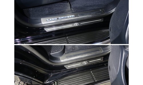 Накладки на пороги (лист шлифованный логотип Toyota) 4шт код TOYLC200EX16-35 на Toyota Land Cruiser 200 (Executive,Excalibur) (2016-) 