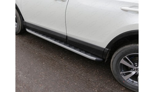 Пороги алюминиевые с пластиковой накладкой (карбон серые) 1720 мм код TOYRAV15-19GR на Toyota Rav4 (2015-) 