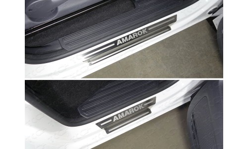 Накладки на пороги (лист шлифованный надпись Amarok) код VWAMAR17-42 на Volkswagen Amarok (2016-) 