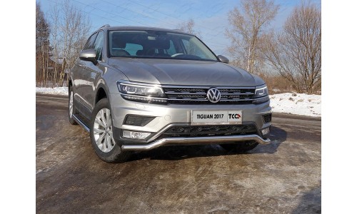 Защита передняя нижняя 60,3 мм (Пакет Offroad) код VWTIGOFR17-17 на Volkswagen Tiguan (2017-) 