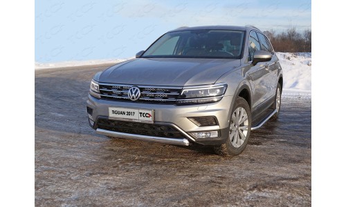 Защита передняя нижняя (овальная короткая) 75х42 мм (Пакет Offroad) код VWTIGOFR17-18 на Volkswagen Tiguan (2017-) 