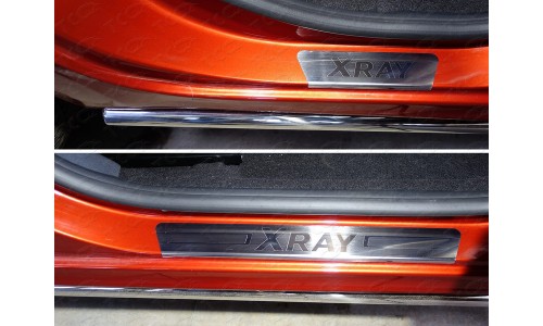 Накладки на пороги (лист шлифованный надпись XRAY) код LADXRAY16-05 на Lada XRAY (2016-) 