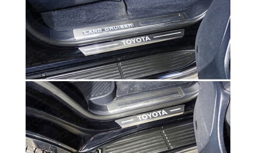 Накладки на пороги с гибом (лист шлифованный надпись Toyota) 4шт код TOYLC20015-32 на Toyota Land Cruiser 200 (2015-2019) 